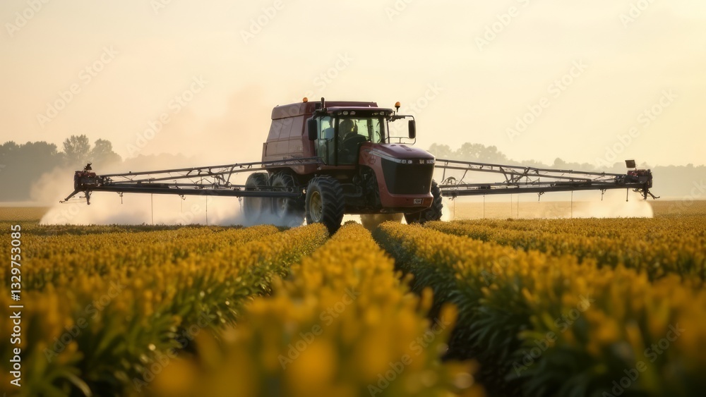 Fototapeta premium agricultural machinery cultivates fields, waters, fertilizes. insect repellent treatment. the concept of crop cultivation, cultivation technology. agriculture, farming