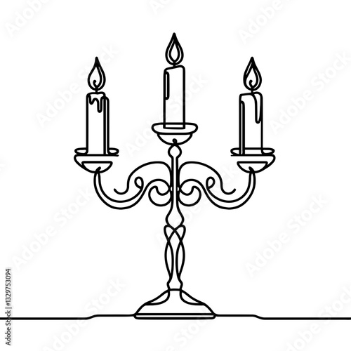 Vintage candelabra with candles, vector, black line drawing, minimalistic, single line, simple line, isolated, transparent background 