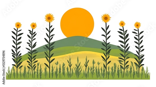 Sunflowers Bloom Bright Against a Hillside Sunset