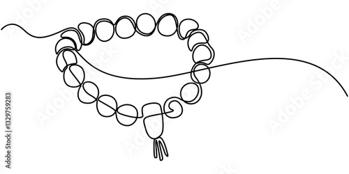 Prayer beads continuous line design. Praying design concept. Decorative elements drawn on a white background, prayer beads in one continuous single line art drawing style. Islamic accessories concept 
