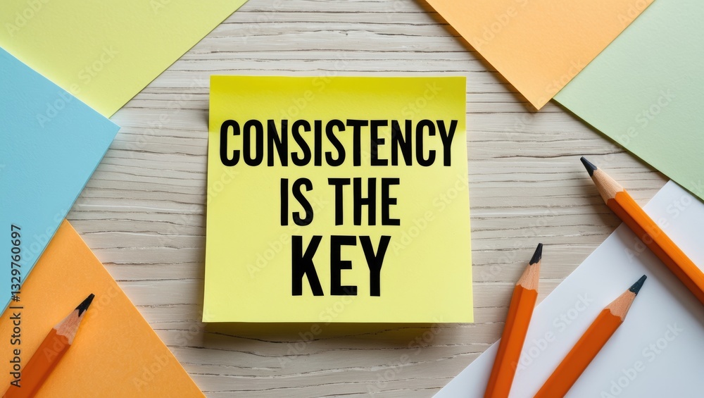 Sticky note on table, Consistency is the key