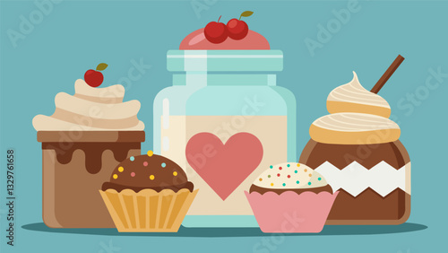 Classic flavors take center stage at the cupcake decorating party with jars of creamy vanilla and rich chocolate frosting for guests to choose from.. Vector illustration