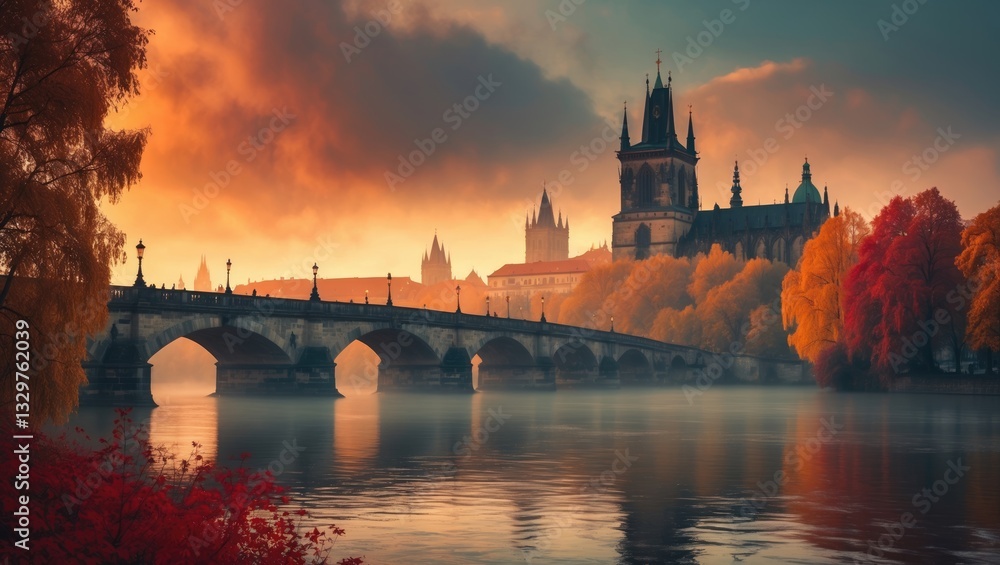 Obraz premium The River with the Tower during autumn