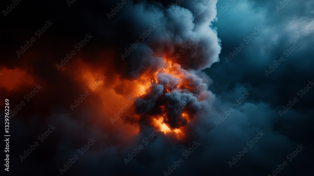 Fiery Industrial Explosion Smoke Plume for Night Sky. Fiery Industrial Explosion Smoke Plume for Night Sky.