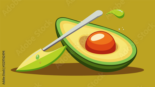 The satisfying sound of a blade slicing through a ripe avocado adding a creamy texture to the salsa.. Vector illustration