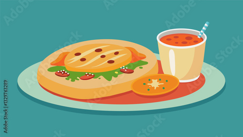 The mild heat of the pupusa is perfectly balanced by the zingy curtido creating a wellrounded and satisfying dish.. Vector illustration