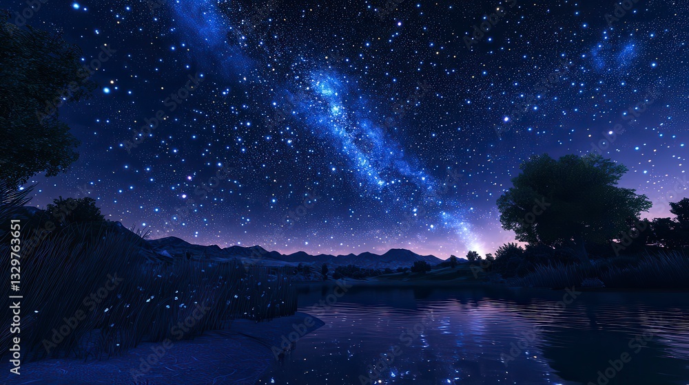 Fototapeta premium nature in the night, nature at the starry night, starry night nature