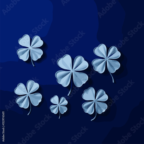 A constellation of paper clovers, delicately arranged against a deep blue backdrop. Their crisp white forms suggest a quiet elegance, a celestial dance unfolding in the night sky.