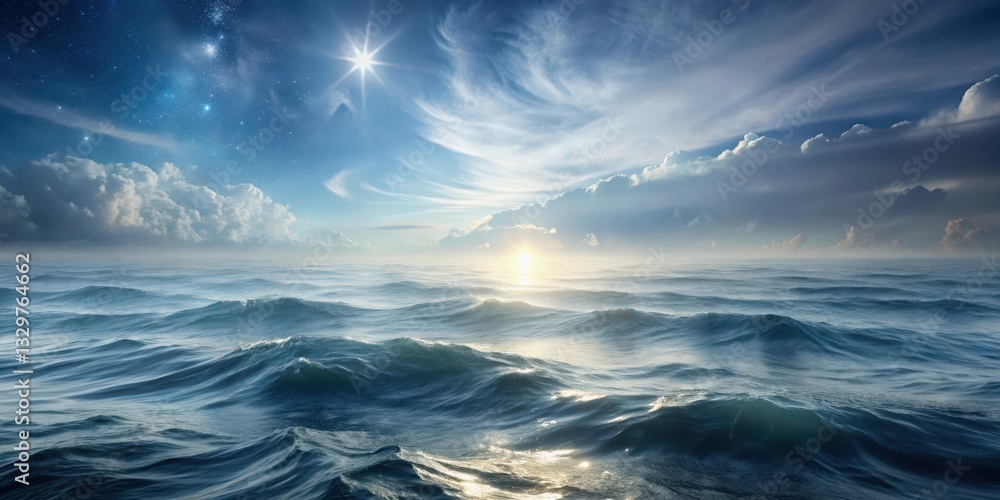 Obraz premium Celestial horizon with soft gray horizontal waves, oceanic, misty