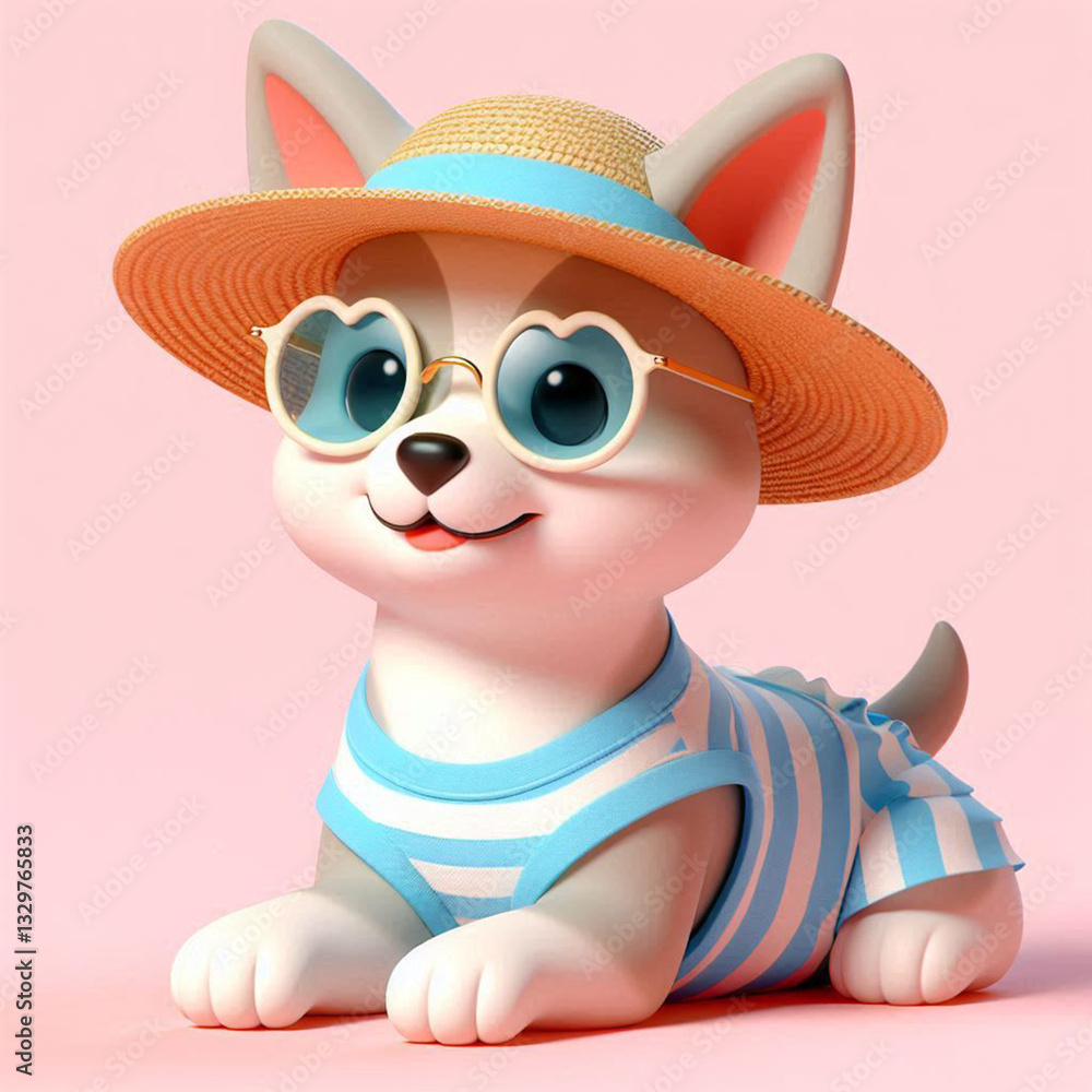 Fototapeta premium summer vacation dog 3d design render