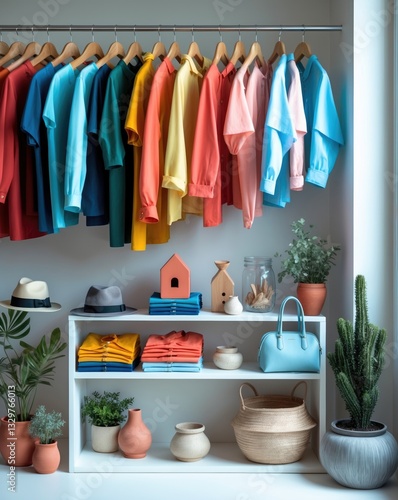 Obraz na płótnie Wardrobe featuring fashionable clothing and accessories w salonie