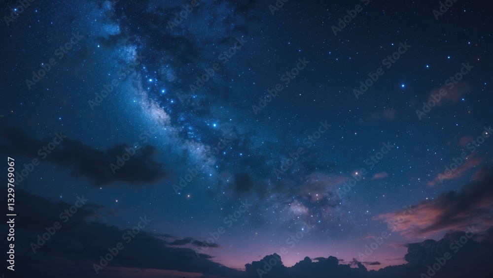 Fototapeta premium stars in the night sky with a blue space background featuring abstract night illumination.