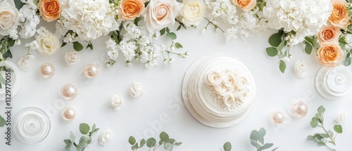 Elegant Wedding Cake with Peach and White Floral Arrangement