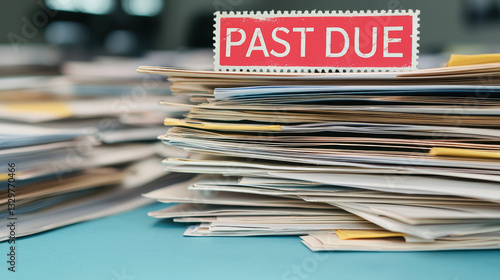 Past due notice on stack of paperwork, highlighting overdue documents, Tax Lien Legal and Government Process Concept., Tax Lien Investment and Opportunities Concept.