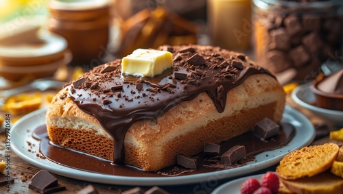 Wallpaper Mural The ideal morning bread is adorned with butter and chocolate spread. Torontodigital.ca