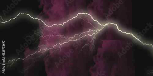 Mountainous Cumulus Clouds Boiling in the Summer Sky. White cloudiness, mist or smog overlay backgrounds. Wide sky and clouds dark tone. Dark cloud at evening sky with thunder bolt.