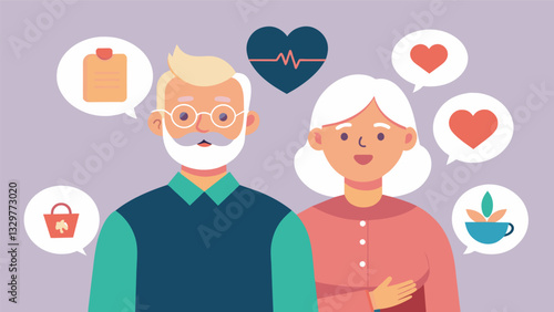 A married couple both in their 70s offer specialized life coaching services for seniors who are navigating the challenges of managing their finances and estate planning.. Vector illustration