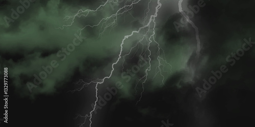 Mountainous Cumulus Clouds Boiling in the Summer Sky. White cloudiness, mist or smog overlay backgrounds. Wide sky and clouds dark tone. Dark cloud at evening sky with thunder bolt.