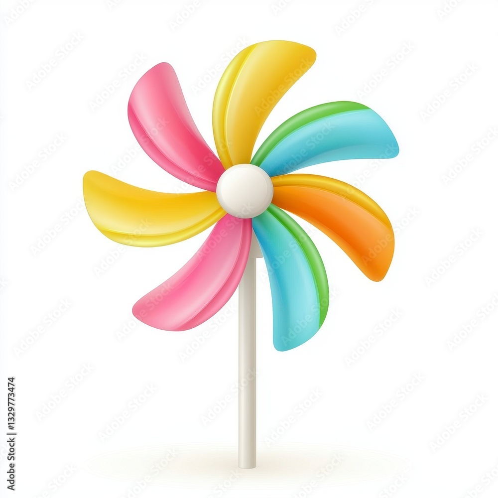 Colorful Eight Bladed Pinwheel Toy on White Background Colorful Eight Bladed Pinwheel Toy on White Background