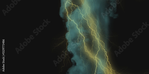Mountainous Cumulus Clouds Boiling in the Summer Sky. White cloudiness, mist or smog overlay backgrounds. Wide sky and clouds dark tone. Dark cloud at evening sky with thunder bolt.