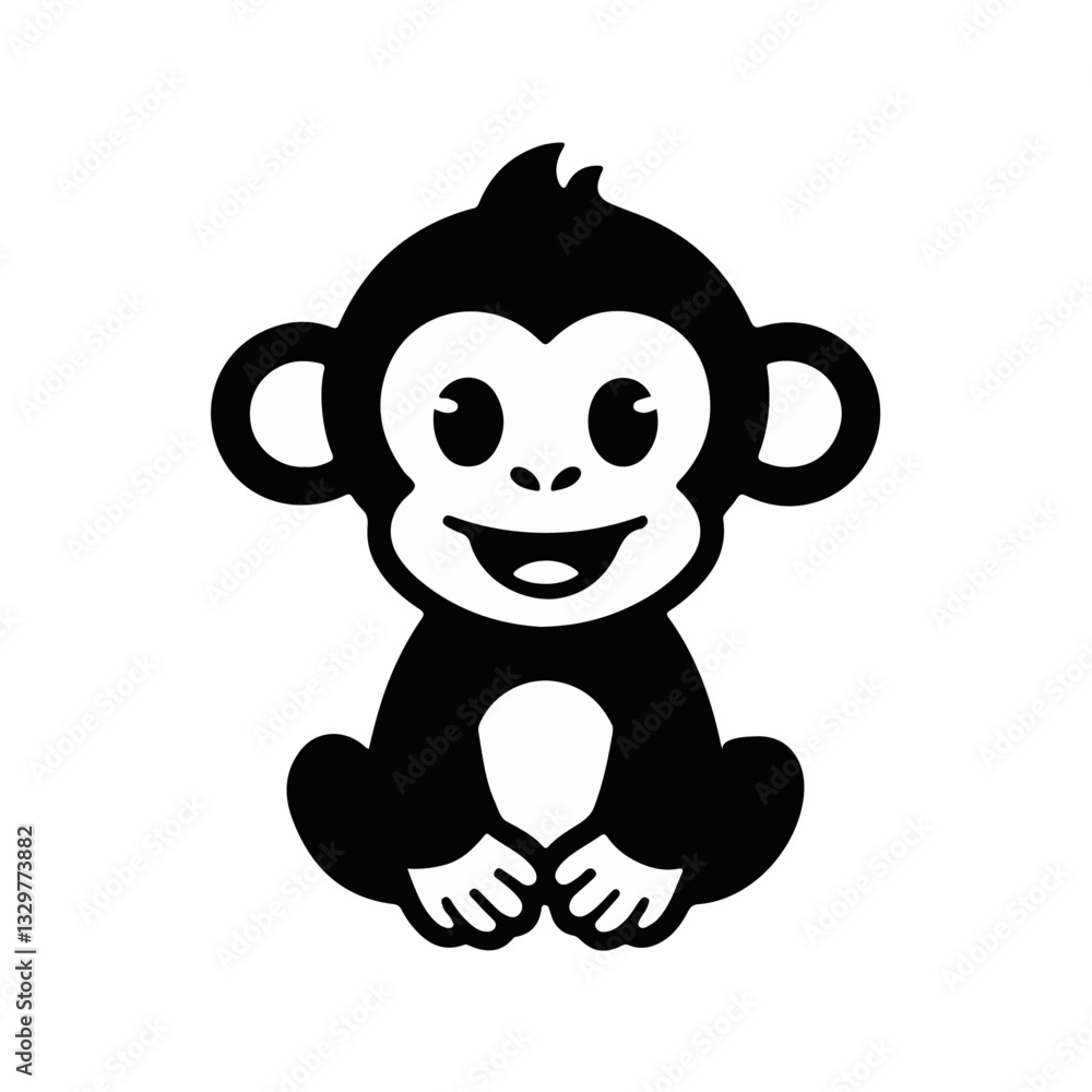 Fototapeta premium A cute cartoon monkey sitting with a happy expression 
