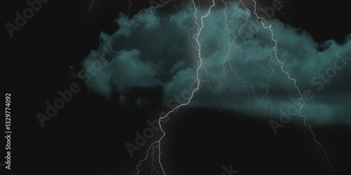 Mountainous Cumulus Clouds Boiling in the Summer Sky. White cloudiness, mist or smog overlay backgrounds. Wide sky and clouds dark tone. Dark cloud at evening sky with thunder bolt.
