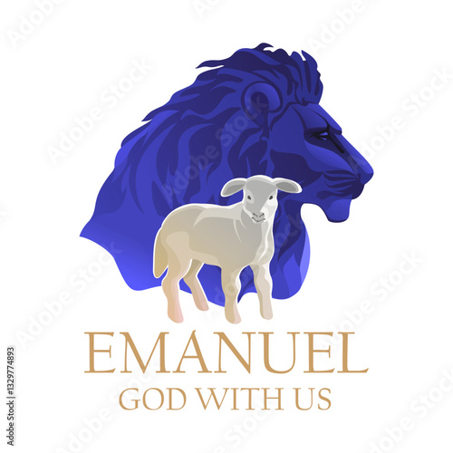 Lamb and Lion symbol of humility and power- Symbol of the savior Christ Greeting
card, poster design, print for clothes.