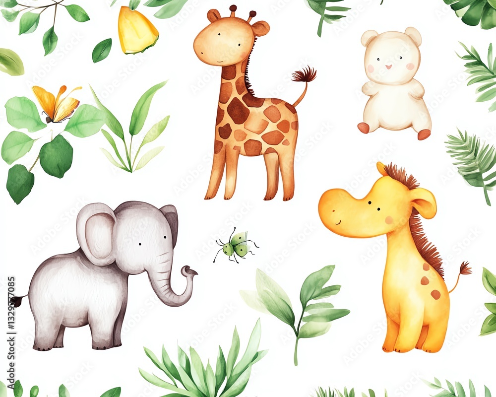 Naklejka premium Zoo animals on white background