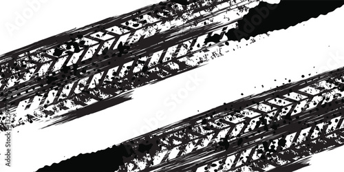 Grunge tire tracks, wheel braking marks. Silhouette of truck, car or motorcycle tread pattern. Design element of car racing, motorsport, speed racing