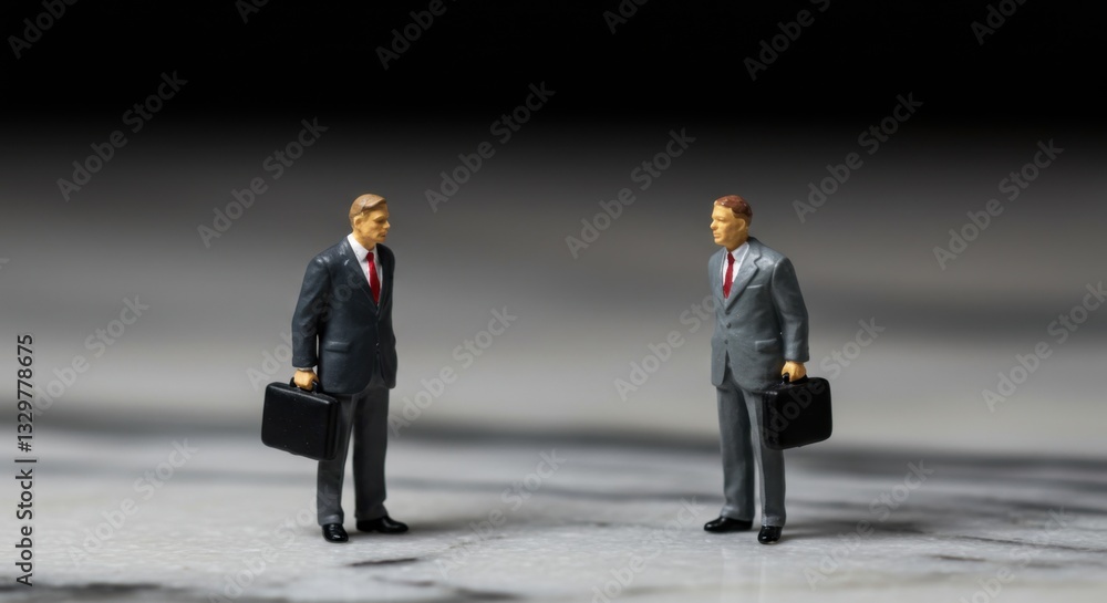 Two Business Professionals with Briefcases on a Marble Surface Two Business Professionals with Briefcases on a Marble Surface