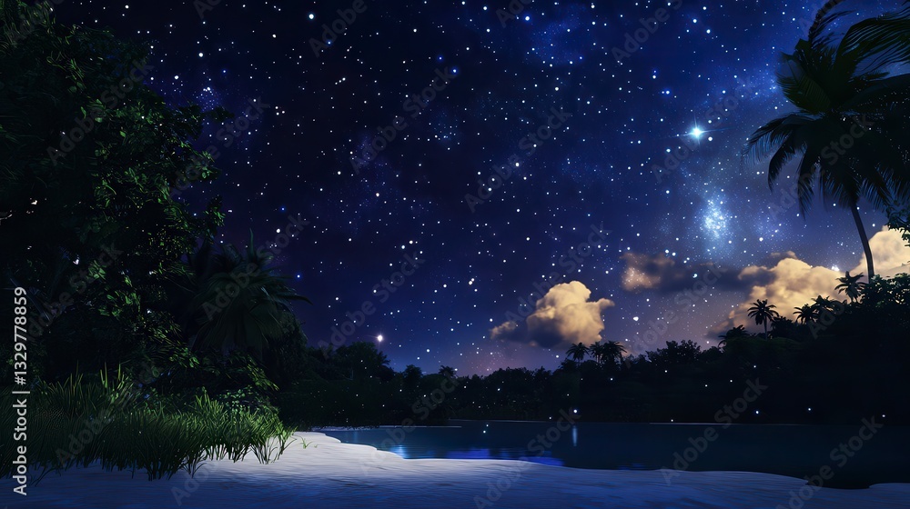 Fototapeta premium nature in the night, nature at the starry night, starry night nature
