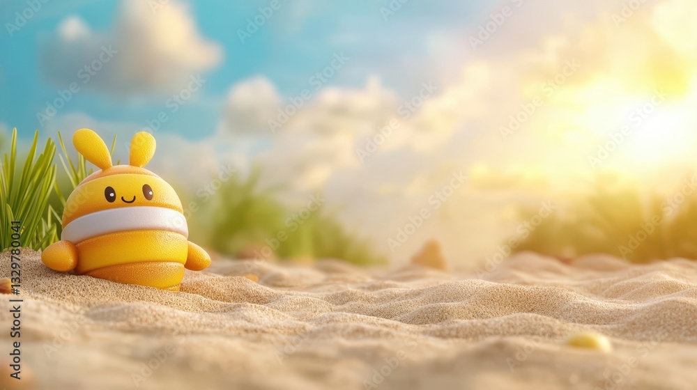 Obraz premium Toy's beach day, sunny sky and sandy shores adventure toy