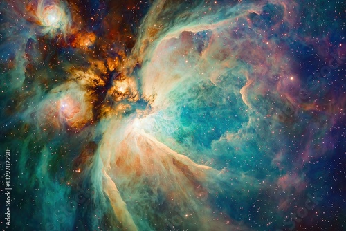 A breathtaking nebula showcasing vibrant colors, cosmic dust, and star formation in a stunning celestial display.