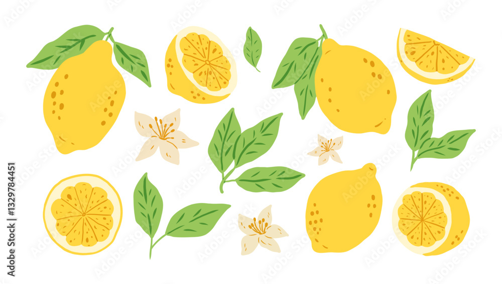Hand draw different lemons set collection. Hand draw different lemons set collection.