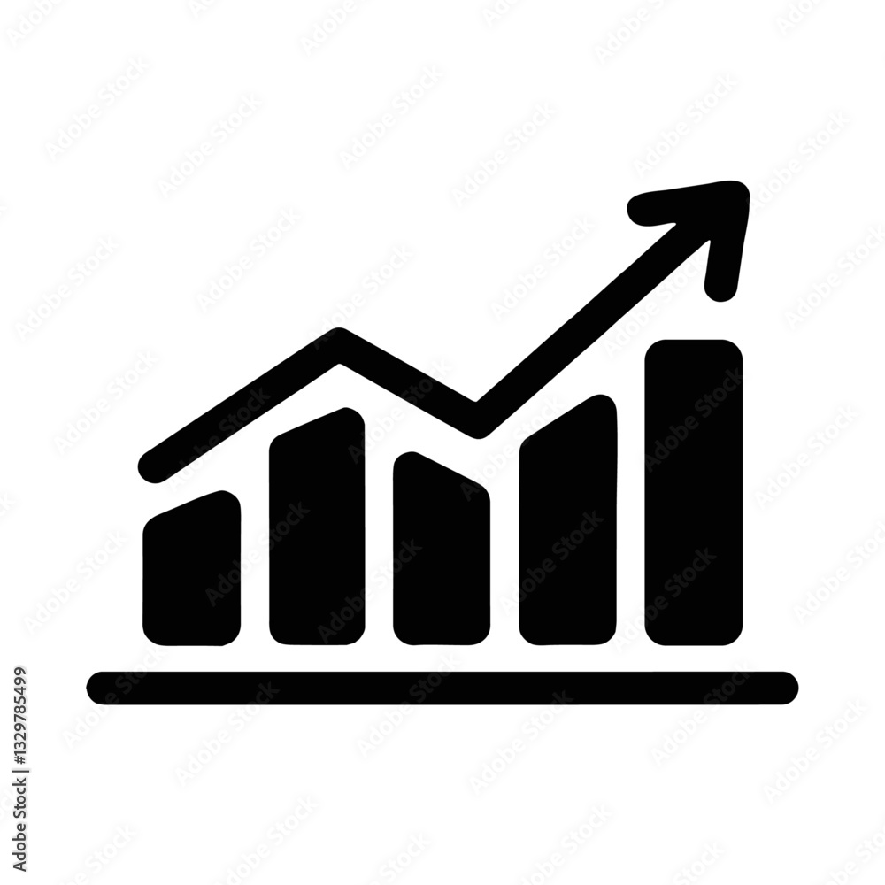 A bar chart icon with an upward-trending arrow A bar chart icon with an upward-trending arrow