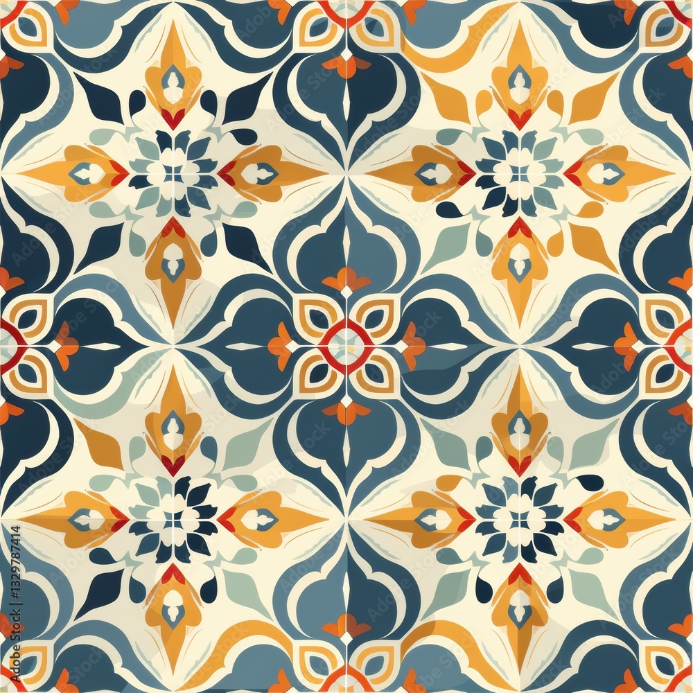 Blue and yellow tile pattern with a flower design Blue and yellow tile pattern with a flower design