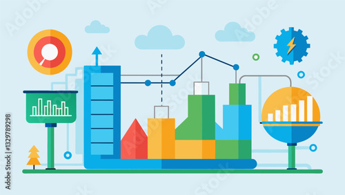 Data on hydroelectric plant efficiency helps inform maintenance schedules and ensure optimal energy output.. Vector illustration
