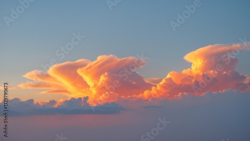 Sunset sky featuring beautiful clouds illuminated with orange light.