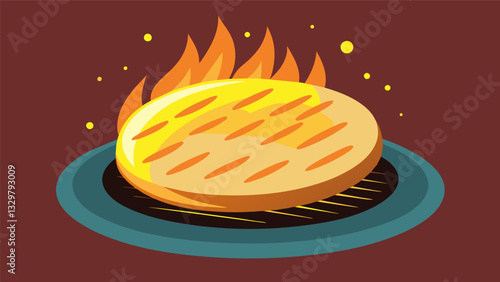 The sizzle and pop of arepas being grilled to perfection creating a crispy outer layer and a warm and fluffy inside.. Vector illustration