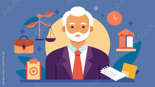 A retired lawyer providing legal advice and resources for seniors navigating the complexities of estate planning and elder law.. Vector illustration
