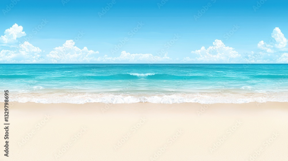 Obraz premium Stunning beach paradise, azure sky, white clouds, and endless ocean views beautiful