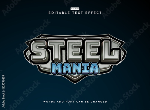 modern 3d futuristic steel mania game logo style text effect