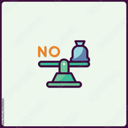 Concept of denial symbol with scale, displaying an unbalanced weight issue