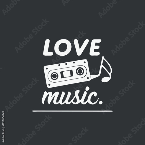 Love Music T-Shirt Design - Retro Cassette Tape and Musical Note Graphic Tee for Music Lovers