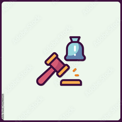 Aesthetic vector design showcasing justice system with gavel and bag icon