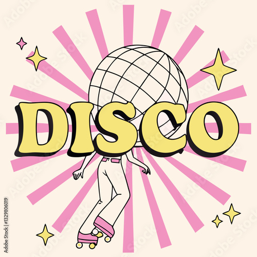 Disco T-Shirt Design - Retro 70s 80s Graphic Tee with Disco Ball and Roller Skater for Dance Party