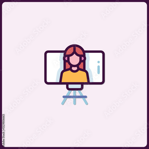 Online conference call avatar illustration on digital platform stand