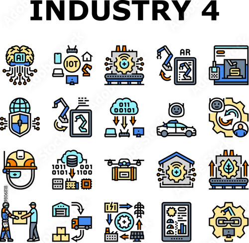 industry 4.0 automation robotics icons set vector