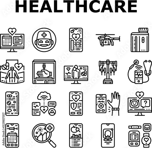 healthcare innovations robotics icons set vector