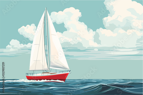 Illustration of a sailing yacht. Sailboat.
